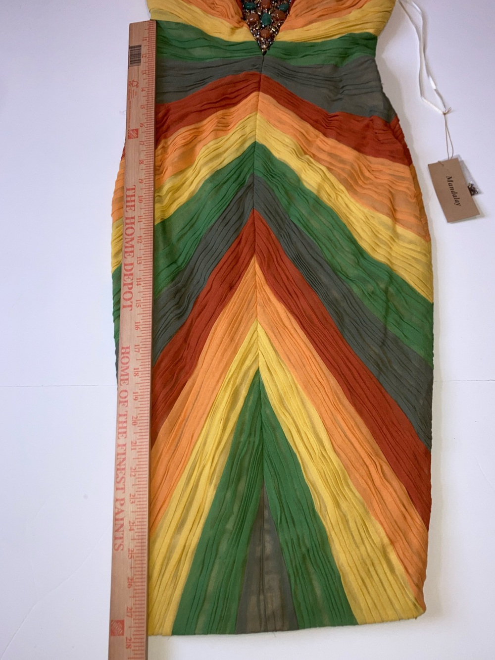Mandalay 100% Silk Rainbow Stripe Mini Sheath Dress Beaded Strap Sleeveless NWT - Picture 9 of 16